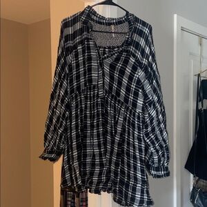 Free People Black and White Checkered Blouse